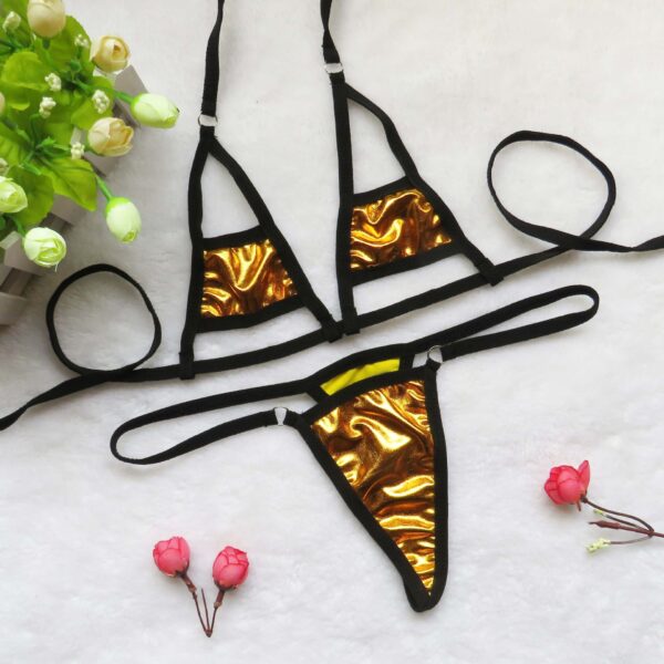 Magical Metallic Stripe Micro G String Bikini - Amber