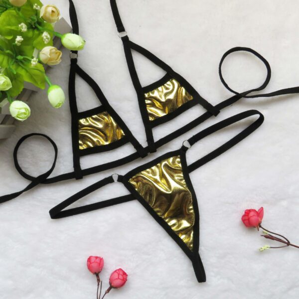 Magical Metallic Stripe Micro G String Bikini - Gold