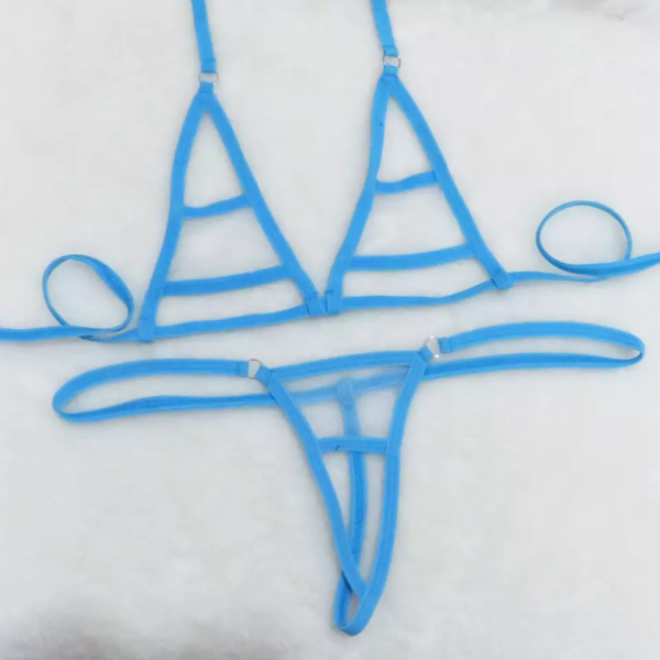 Sexy Stripe Micro G String Sheer Bikini - Lake Blue
