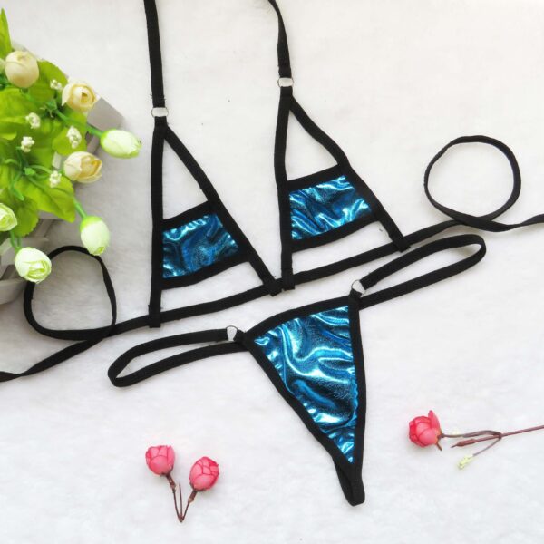 Magical Metallic Stripe Micro G String Bikini - Caribbean Blue